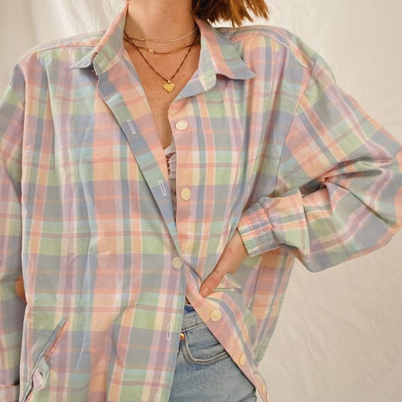 Alfred Dunner Tops - Vintage Pastel Plaid Button Up Shirt Jacket